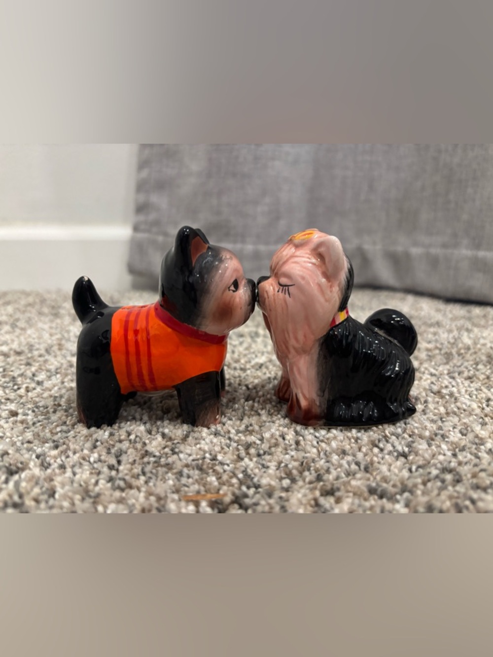 Vintage Ceramic Yorkshire Terrier Magnetic Salt & Pepper Shakers